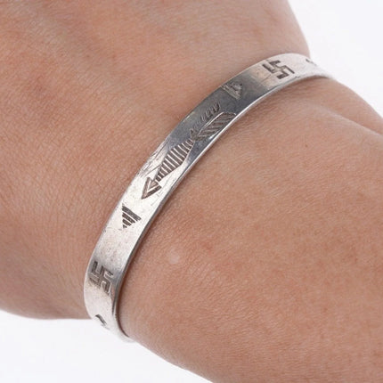 5 7/8" 30's-40's Navajo stamped silver whirling log bracelet - Estate Fresh Austin