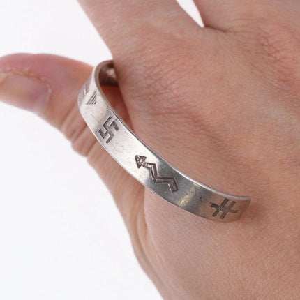 5 7/8" 30's-40's Navajo stamped silver whirling log bracelet - Estate Fresh Austin