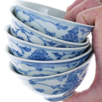 5 Antique Chinese Blue underglaze Tea bowls - Estate Fresh Austin