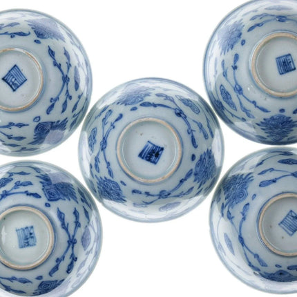 5 Antique Chinese Blue underglaze Tea bowls - Estate Fresh Austin