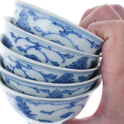 5 Antique Chinese Blue underglaze Tea bowls - Estate Fresh Austin