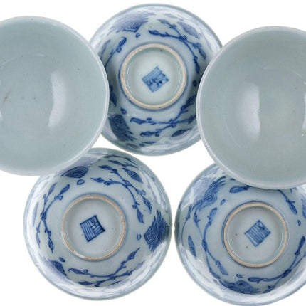 5 Antique Chinese Blue underglaze Tea bowls - Estate Fresh Austin