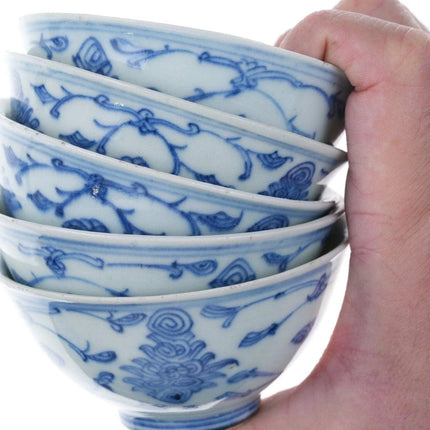 5 Antique Chinese Blue underglaze Tea bowls - Estate Fresh Austin