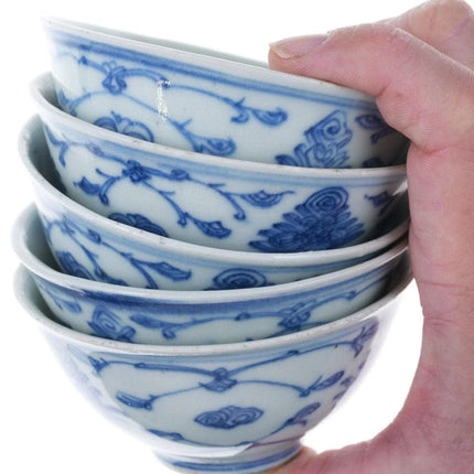 5 Antique Chinese Blue underglaze Tea bowls - Estate Fresh Austin