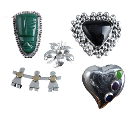 5 Vintage Sterling Mexican Silver Brooch Lot pin - Estate Fresh Austin