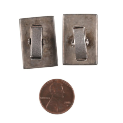 50's-60's Zuni Flush inlay Sterling Turquoise, Coral, and Jet modernist cufflinks - Estate Fresh Austin