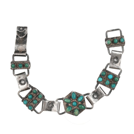5.25" 30's-40's CG Wallace Era Zuni silver link bracelet with turquoise - Estate Fresh Austin