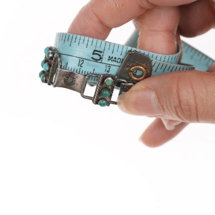 5.25" 30's-40's CG Wallace Era Zuni silver link bracelet with turquoise - Estate Fresh Austin