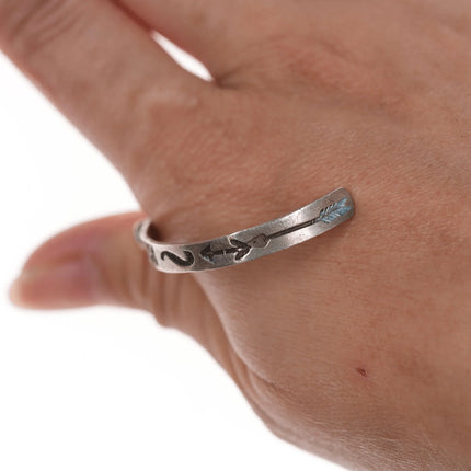 5.25" 30's-40's Navajo curio slim cuff bracelet with turquoise - Estate Fresh Austin