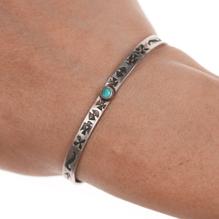 5.25" 30's-40's Navajo curio slim cuff bracelet with turquoise - Estate Fresh Austin