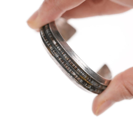 5.25" Native American silver Heishi style inlaid cuff bracelet - Estate Fresh Austin