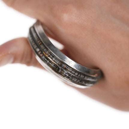 5.25" Native American silver Heishi style inlaid cuff bracelet - Estate Fresh Austin