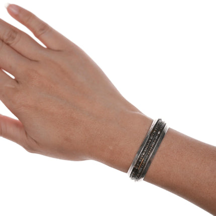5.25" Native American silver Heishi style inlaid cuff bracelet - Estate Fresh Austin