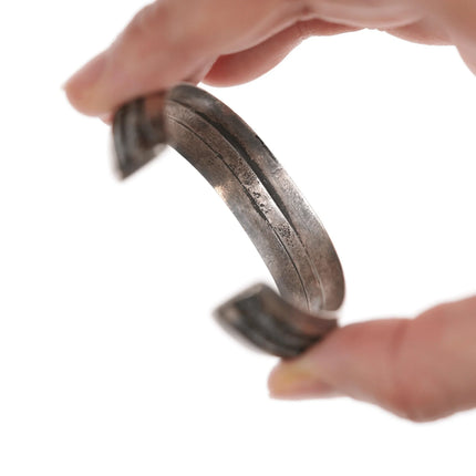 5.25" Native American silver Heishi style inlaid cuff bracelet - Estate Fresh Austin