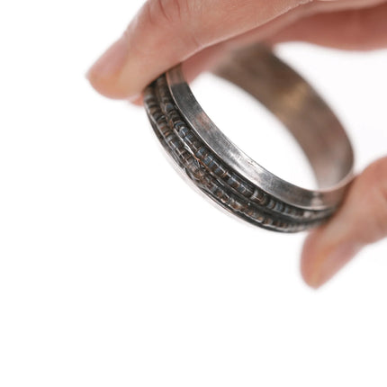 5.25" Native American silver Heishi style inlaid cuff bracelet - Estate Fresh Austin