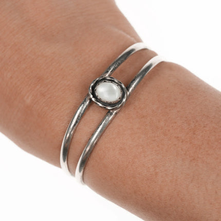 5.25 vintage Sterling mother of pear cuff bracelet - Estate Fresh Austin
