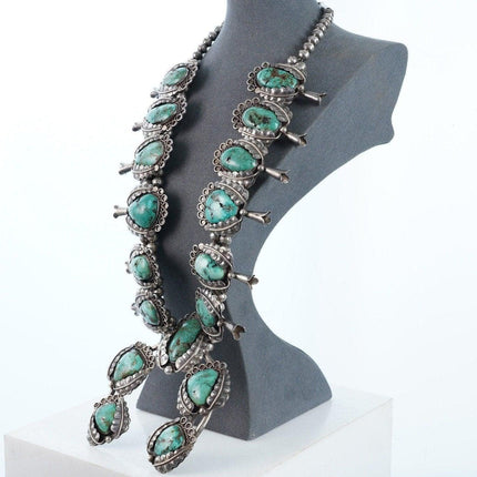 Huge Vintage Sterling silver/turquoise Navajo Squash blossom necklace - Estate Fresh Austin