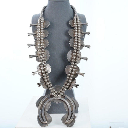 Huge Vintage Sterling silver/turquoise Navajo Squash blossom necklace - Estate Fresh Austin
