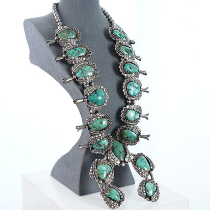 Huge Vintage Sterling silver/turquoise Navajo Squash blossom necklace - Estate Fresh Austin