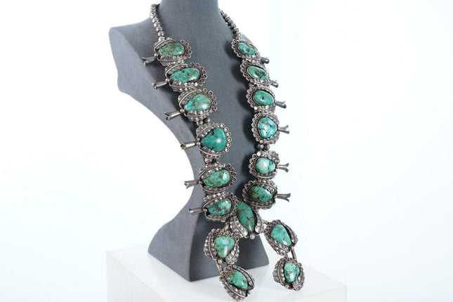 Huge Vintage Sterling silver/turquoise Navajo Squash blossom necklace - Estate Fresh Austin