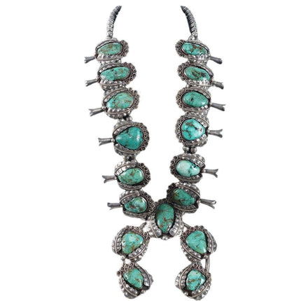Huge Vintage Sterling silver/turquoise Navajo Squash blossom necklace - Estate Fresh Austin