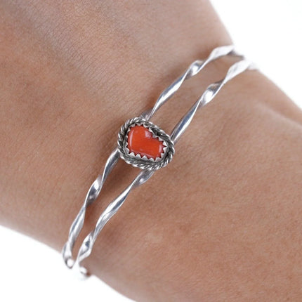 5.5" Native American Sterling/Coral cuff bracelet - Estate Fresh Austin