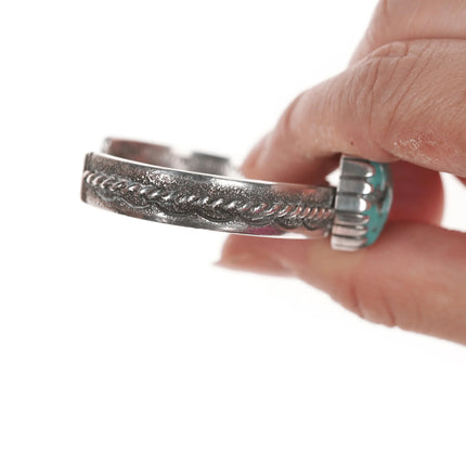 5.5" Vintage Native American slim sterling cuff bracelet with turquoise - Estate Fresh Austin