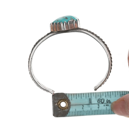 5.5" Vintage Native American slim sterling cuff bracelet with turquoise - Estate Fresh Austin