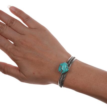 5.5" Vintage Native American slim sterling cuff bracelet with turquoise - Estate Fresh Austin