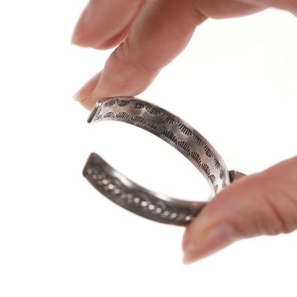 5.5" Vintage Native American slim sterling cuff bracelet with turquoise - Estate Fresh Austin