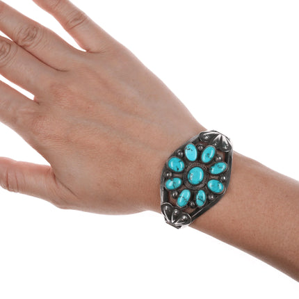 5.75" 30's-40's Navajo silver cluster turquoise cuff bracelet - Estate Fresh Austin