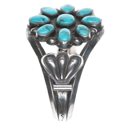 5.75" 30's-40's Navajo silver cluster turquoise cuff bracelet - Estate Fresh Austin
