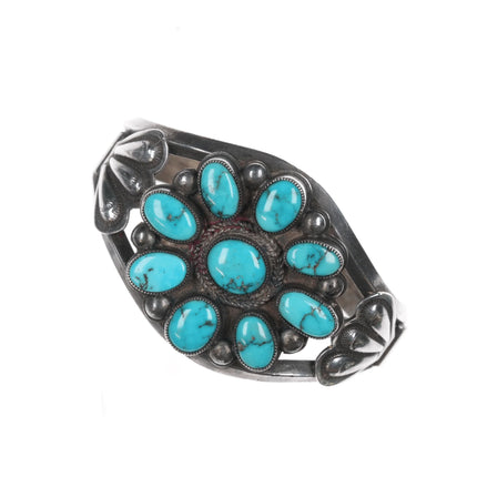 5.75" 30's-40's Navajo silver cluster turquoise cuff bracelet - Estate Fresh Austin