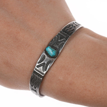 5.75" c1930's Navajo silver cuff bracelet with turquoise - Estate Fresh Austin