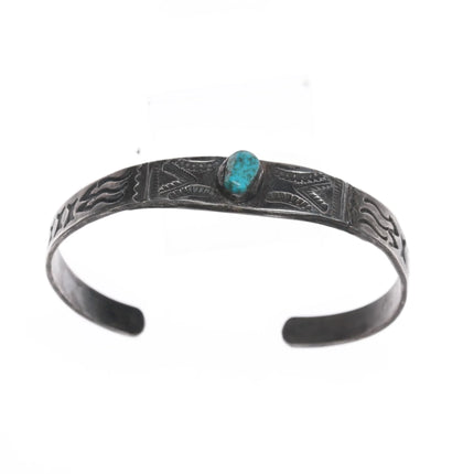 5.75" c1930's Navajo silver cuff bracelet with turquoise - Estate Fresh Austin