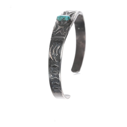 5.75" c1930's Navajo silver cuff bracelet with turquoise - Estate Fresh Austin