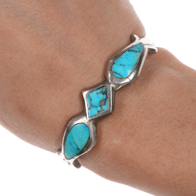 5.75" Vintage Native American cast sterling turquoise channel inlay cuff bracelet - Estate Fresh Austin