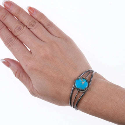 5.75" Vintage Native American sterling and turquoise bracelet - Estate Fresh Austin