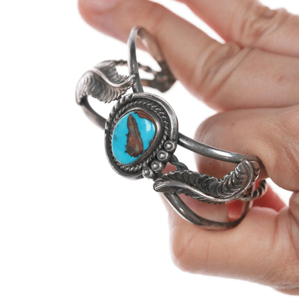 5.75" Vintage Navajo silver cuff bracelet with turquoise - Estate Fresh Austin
