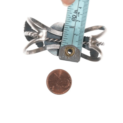 5.75" Vintage Navajo silver cuff bracelet with turquoise - Estate Fresh Austin