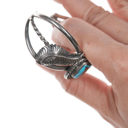 5.75" Vintage Navajo silver cuff bracelet with turquoise - Estate Fresh Austin