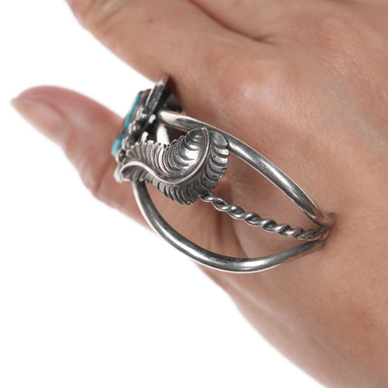 5.75" Vintage Navajo silver cuff bracelet with turquoise - Estate Fresh Austin
