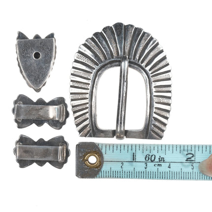 5/8" Taxco Sterling hand chiseled rocker engraved ranger belt buckle set - Estate Fresh Austin