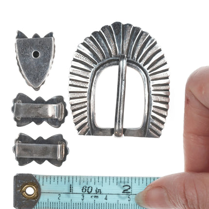 5/8" Taxco Sterling hand chiseled rocker engraved ranger belt buckle set - Estate Fresh Austin