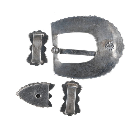 5/8" Taxco Sterling hand chiseled rocker engraved ranger belt buckle set - Estate Fresh Austin