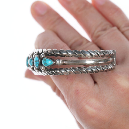 6.5" 30's-40's Native American Silver and turquoise cuff bracelet