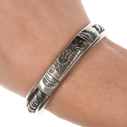 6" 14k/Sterling Vintage Native American silver cuff bracelet - Estate Fresh Austin