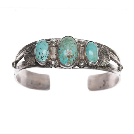 6.12" 1940's Navajo sterling 3 stone turquoise cuff bracelet - Estate Fresh Austin