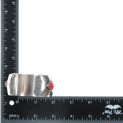 6.12" 1980's J Wright Southwestern modernist sterling onyx/red jasper cuff bracelet - Estate Fresh Austin