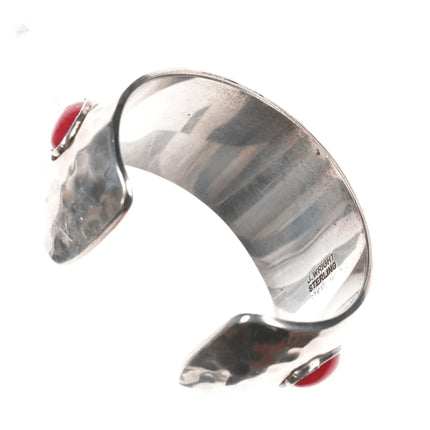 6.12" 1980's J Wright Southwestern modernist sterling onyx/red jasper cuff bracelet - Estate Fresh Austin